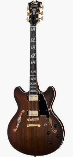 DAngelico Deluxe DC Satin Brown Burst framifrån