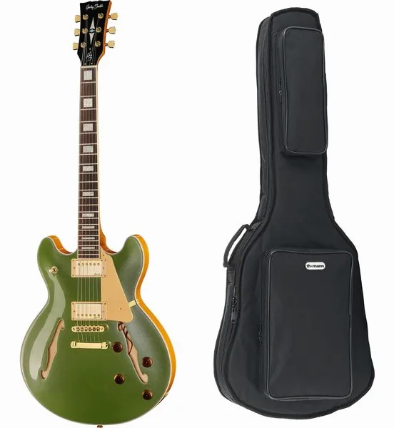 Harley Benton HB-35Plus Metallic Gree w/Bag framifrån